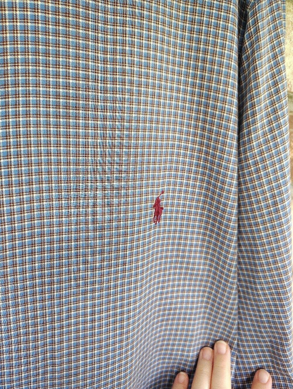 Ralph Lauren Men's Blue & Brown Plaid Long Sleeve Button Up Shirt XL Tall Casual - Picture 4 of 7